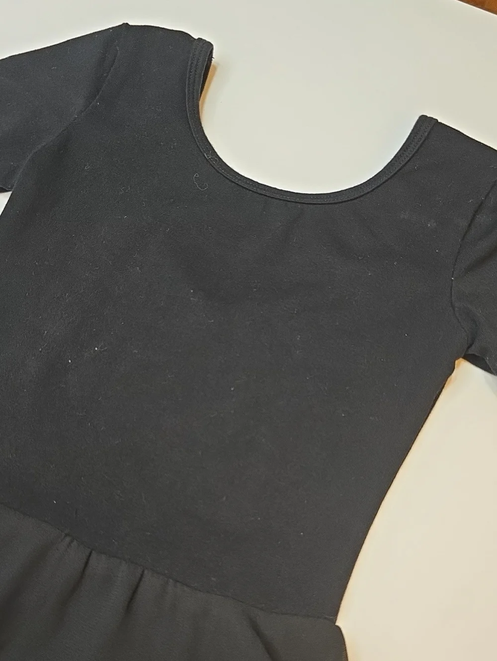 Classic Black Short Sleeve Dance Leotard with Skirt
